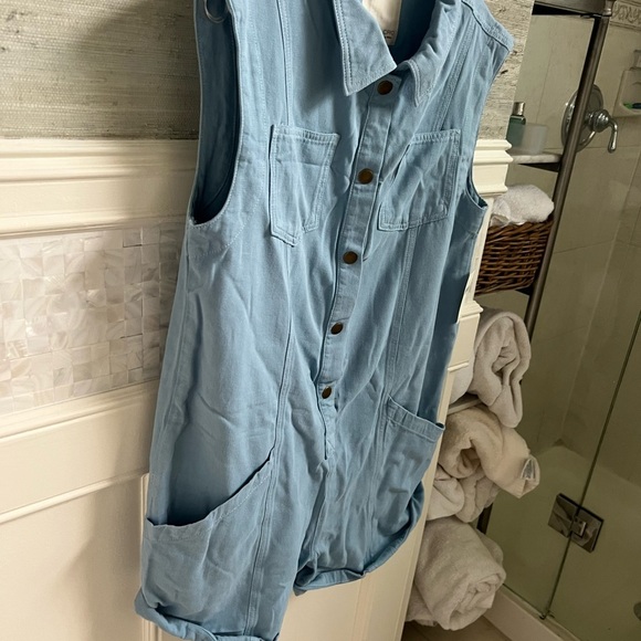 NWT new small Anthropologie pilcro sleeveless collared romper blue shorts - Picture 6 of 17